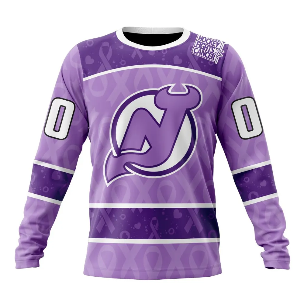 NHL New Jersey Devils New Lavender Hockey Fight Cancer St2301 Long Sleeved Sweatshirt 