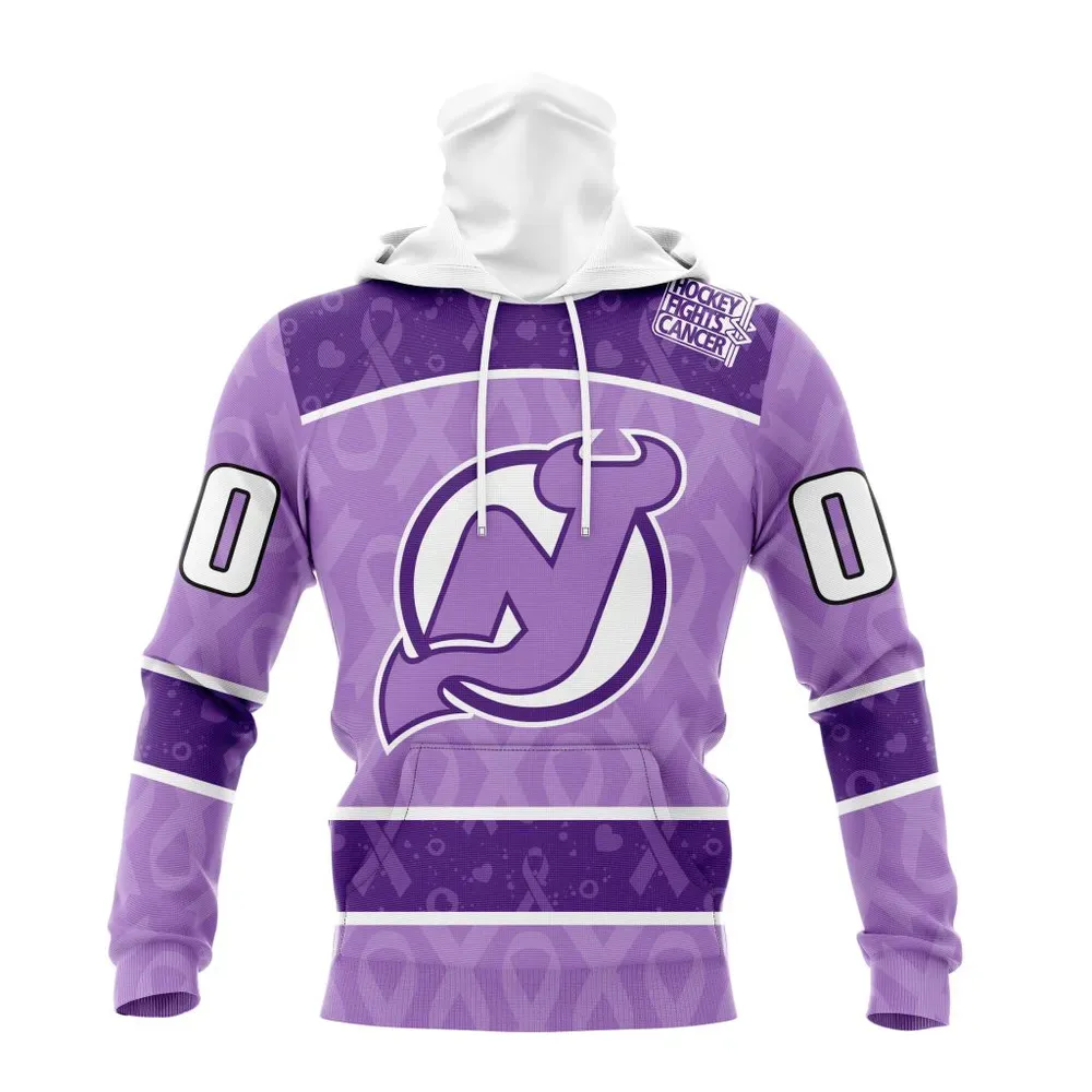 NHL New Jersey Devils New Lavender Hockey Fight Cancer St2301 Mask Hoodie