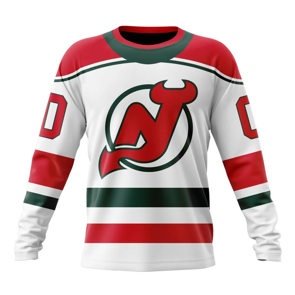 NHL New Jersey Devils Personalize Heritage Kits Long Sleeved Sweatshirt 