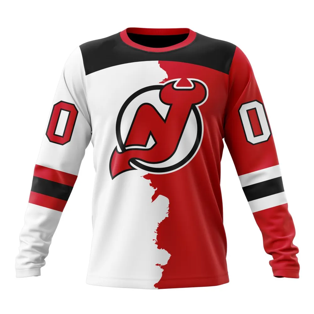 NHL New Jersey Devils Personalize Home Mix Away Kits Long Sleeved Sweatshirt 