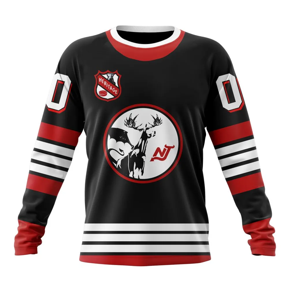 NHL New Jersey Devils Personalized Heritage Design St2401 Long Sleeved Sweatshirt 