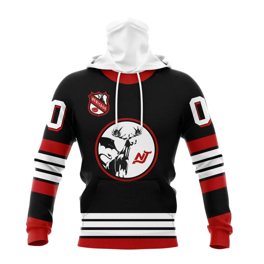 NHL New Jersey Devils Personalized Heritage Design St2401 Mask Hoodie