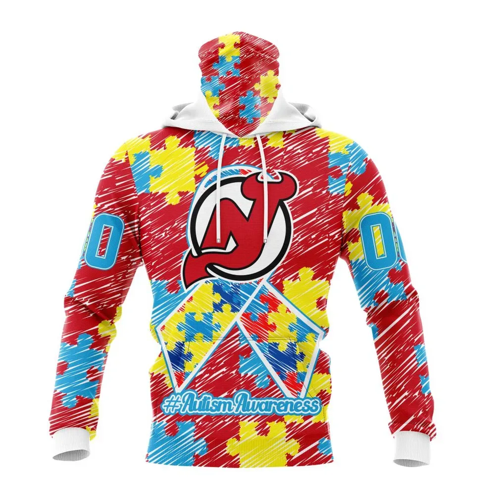 NHL New Jersey Devils Special Autism Awareness Design St2201 Mask Hoodie