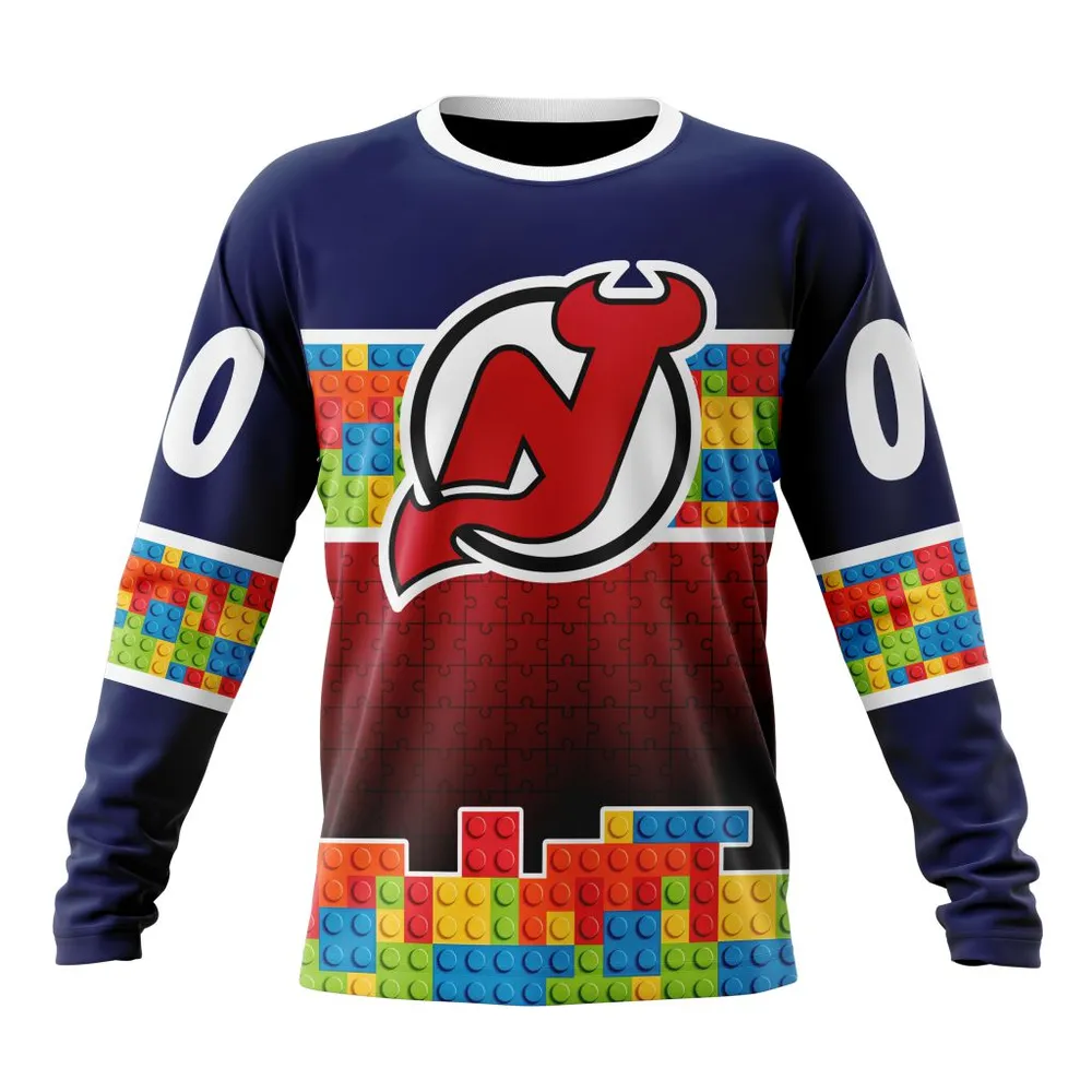 NHL New Jersey Devils Special Autism Awareness Design V2301 Long Sleeved Sweatshirt 