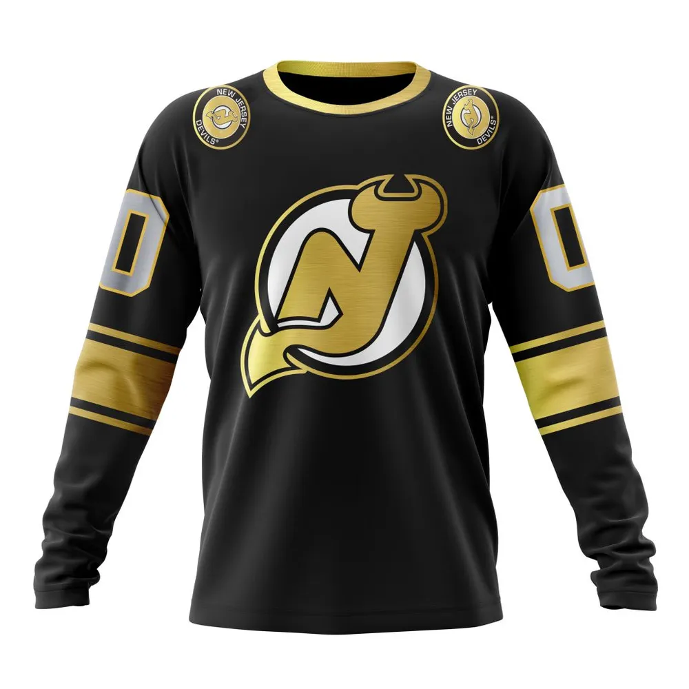 NHL New Jersey Devils Special Black And Gold Design St2401 Long Sleeved Sweatshirt 