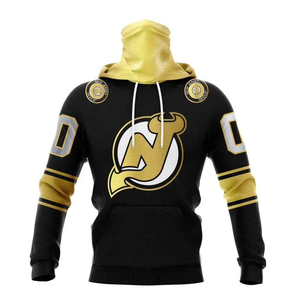 NHL New Jersey Devils Special Black And Gold Design St2401 Mask Hoodie