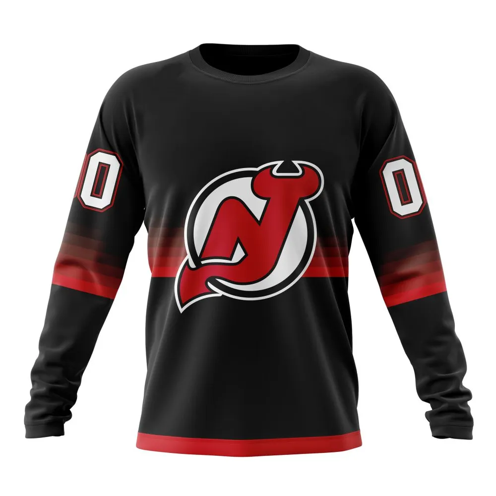 NHL New Jersey Devils Special Black And Gradient Design St2301 Long Sleeved Sweatshirt 