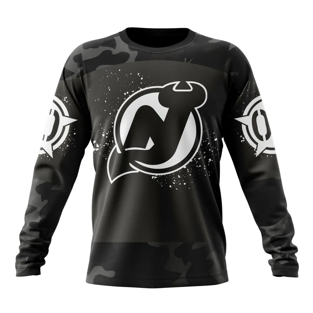 NHL New Jersey Devils Special Black Camo Design For Veterans Day St2304 Long Sleeved Sweatshirt 