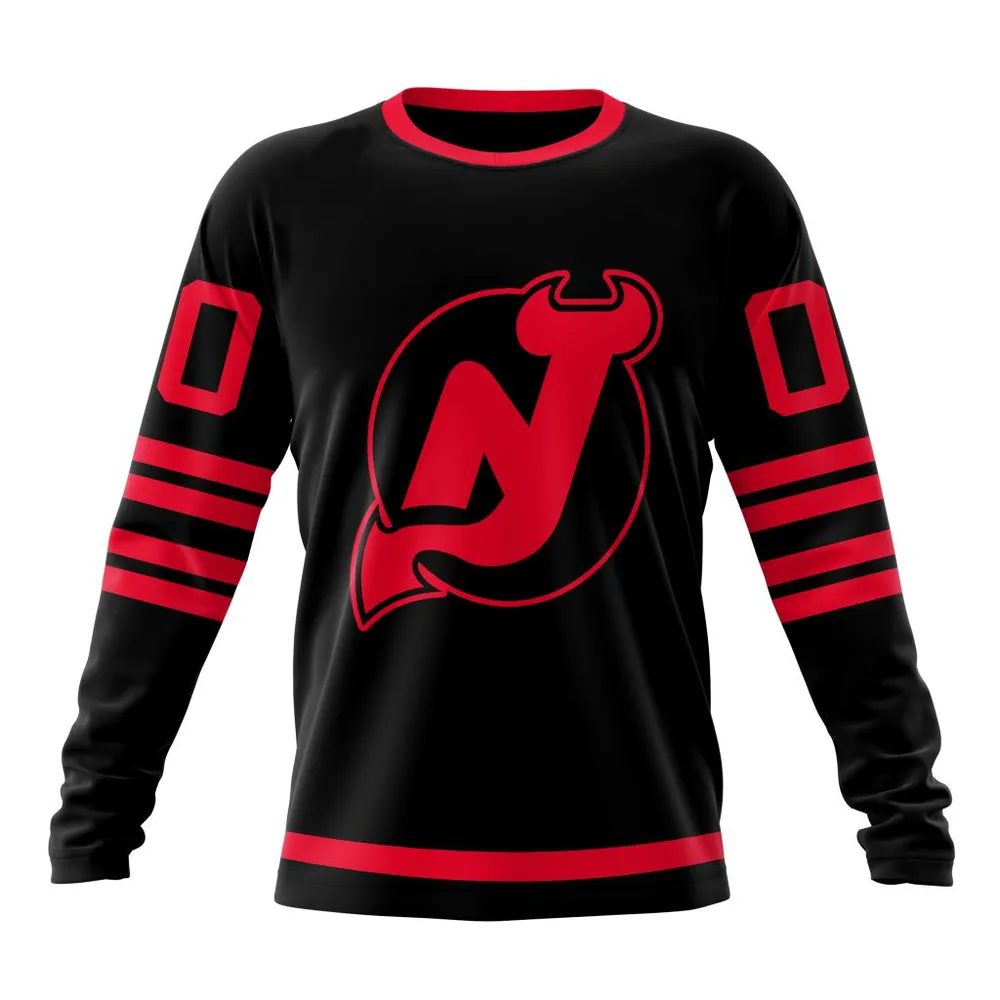 NHL New Jersey Devils Special Blackout Design St2401 Long Sleeved Sweatshirt 