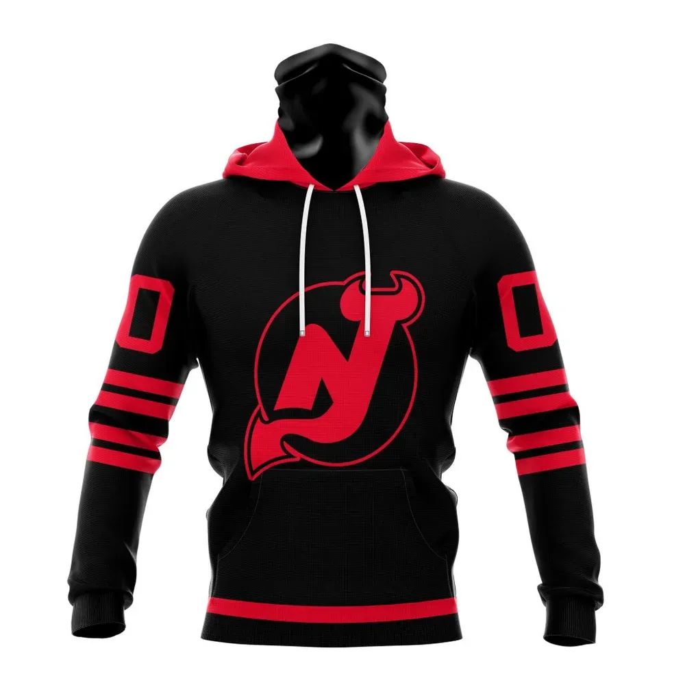 NHL New Jersey Devils Special Blackout Design St2401 Mask Hoodie