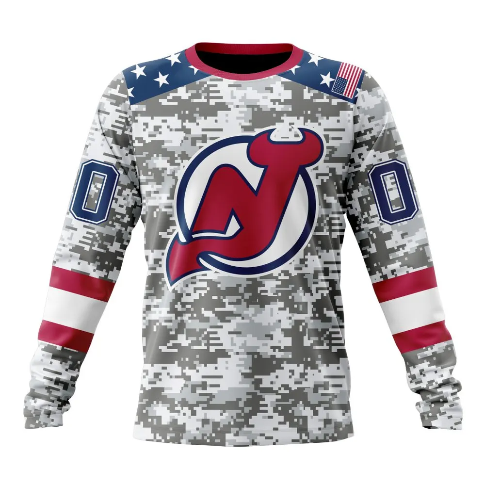 NHL New Jersey Devils Special Camo Design For Veterans Day St2301 Long Sleeved Sweatshirt 