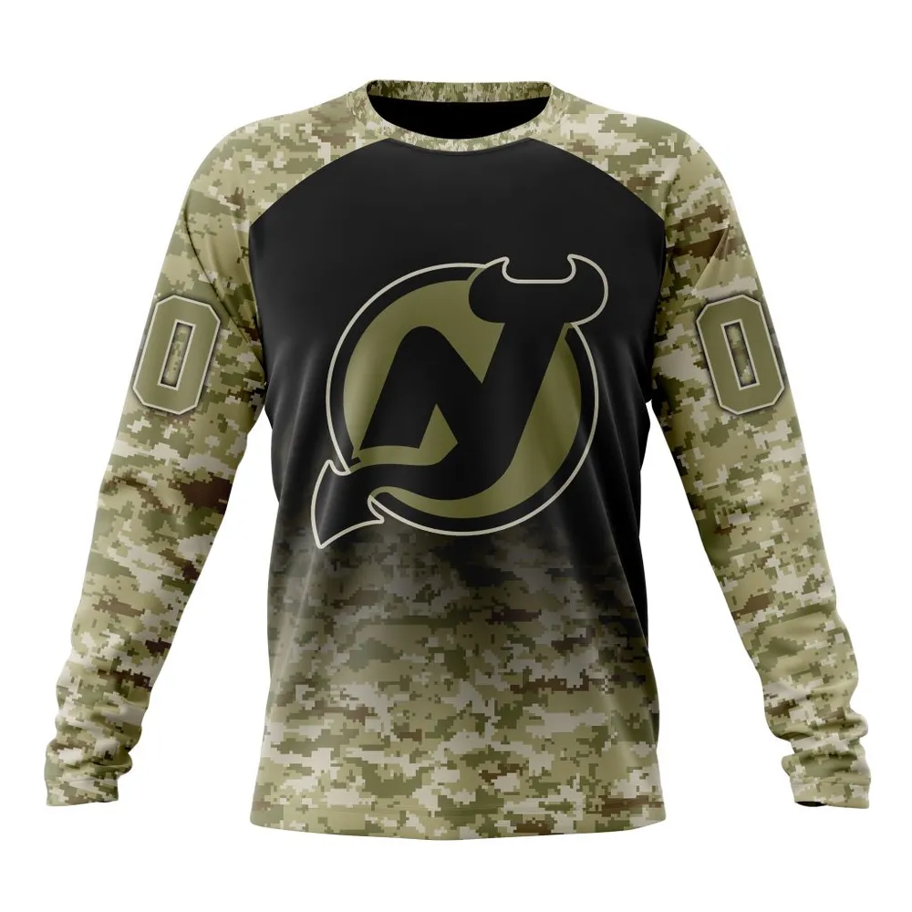 NHL New Jersey Devils Special Camo Design For Veterans Day St2302 Long Sleeved Sweatshirt 