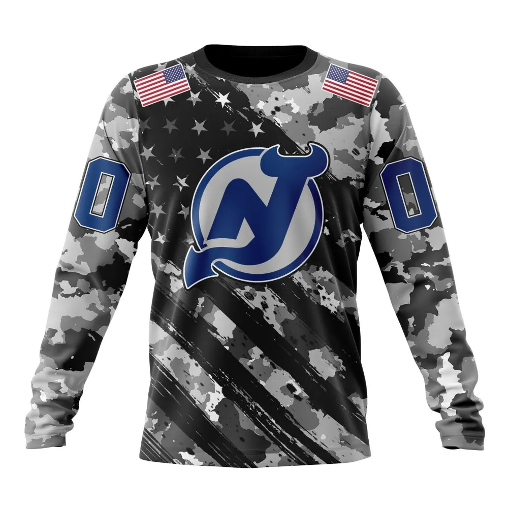 NHL New Jersey Devils Special Camo Military Design St2301 Long Sleeved Sweatshirt 