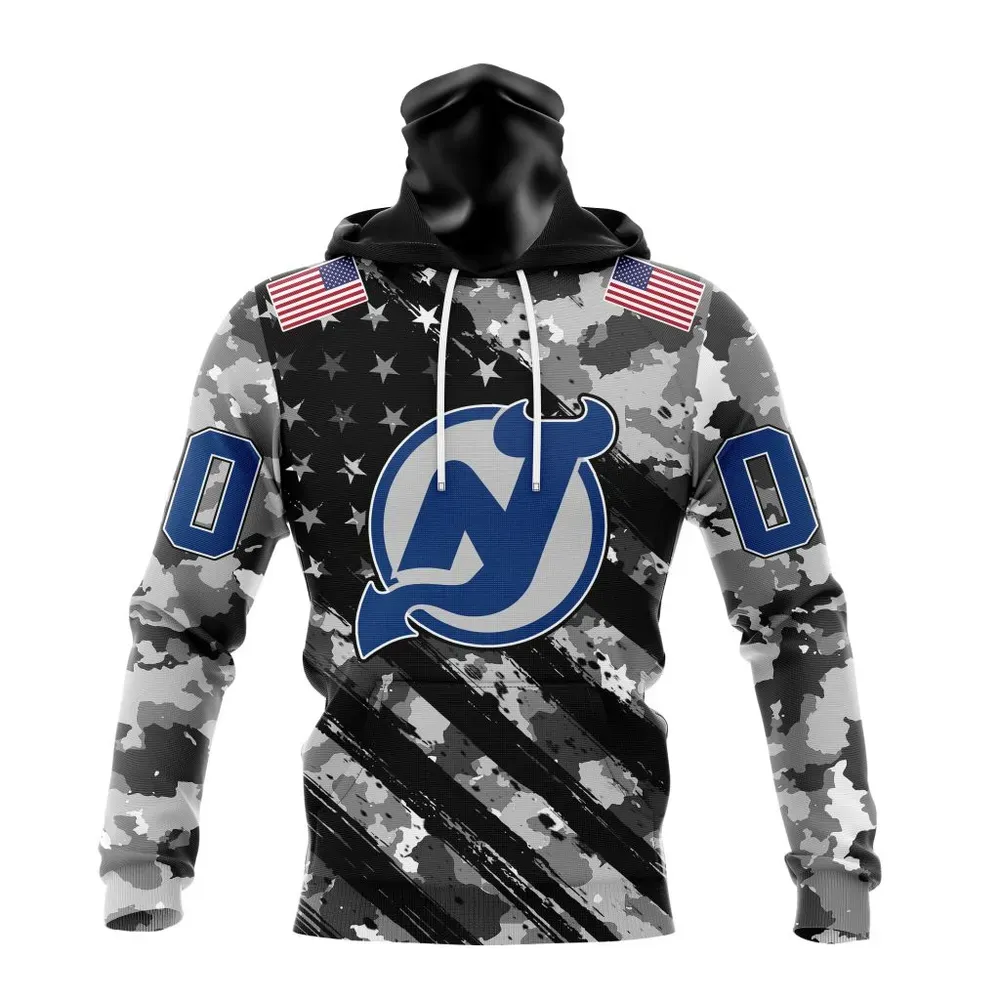 NHL New Jersey Devils Special Camo Military Design St2301 Mask Hoodie