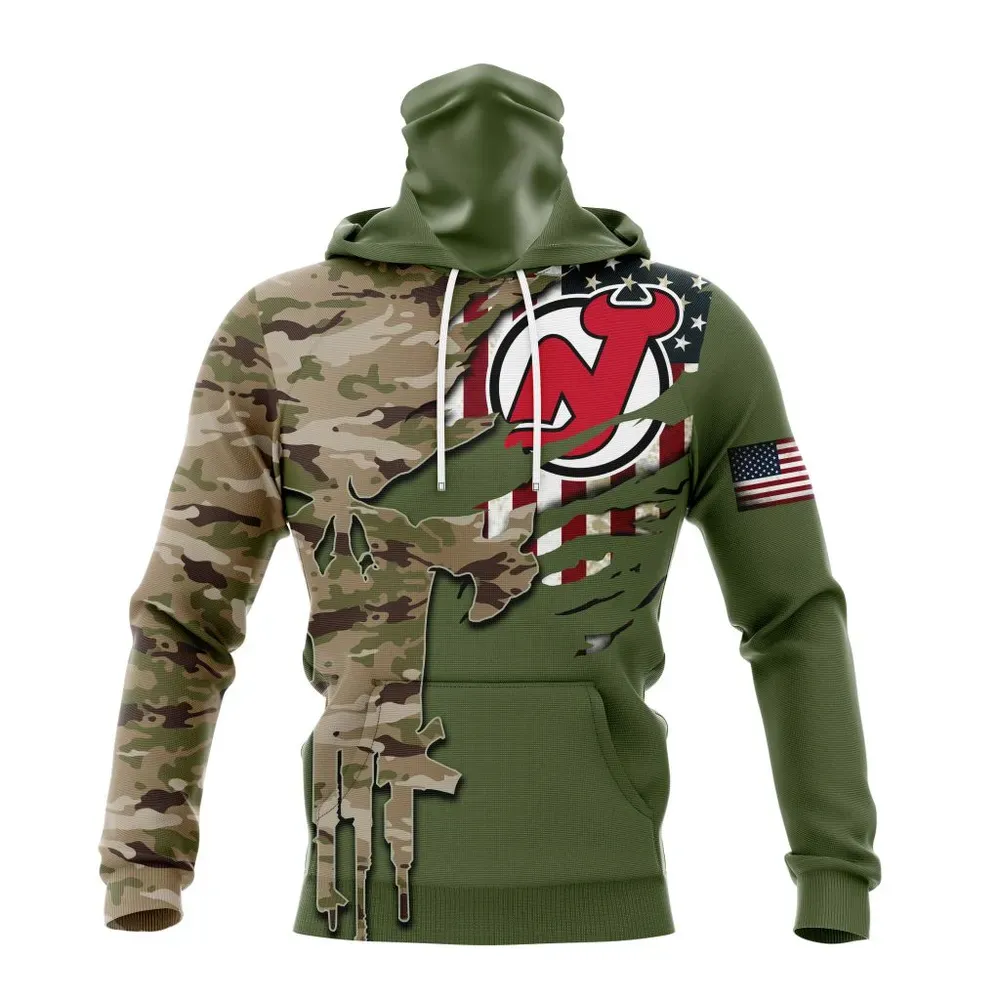 NHL New Jersey Devils Special Camo Skull Design St2303 Mask Hoodie