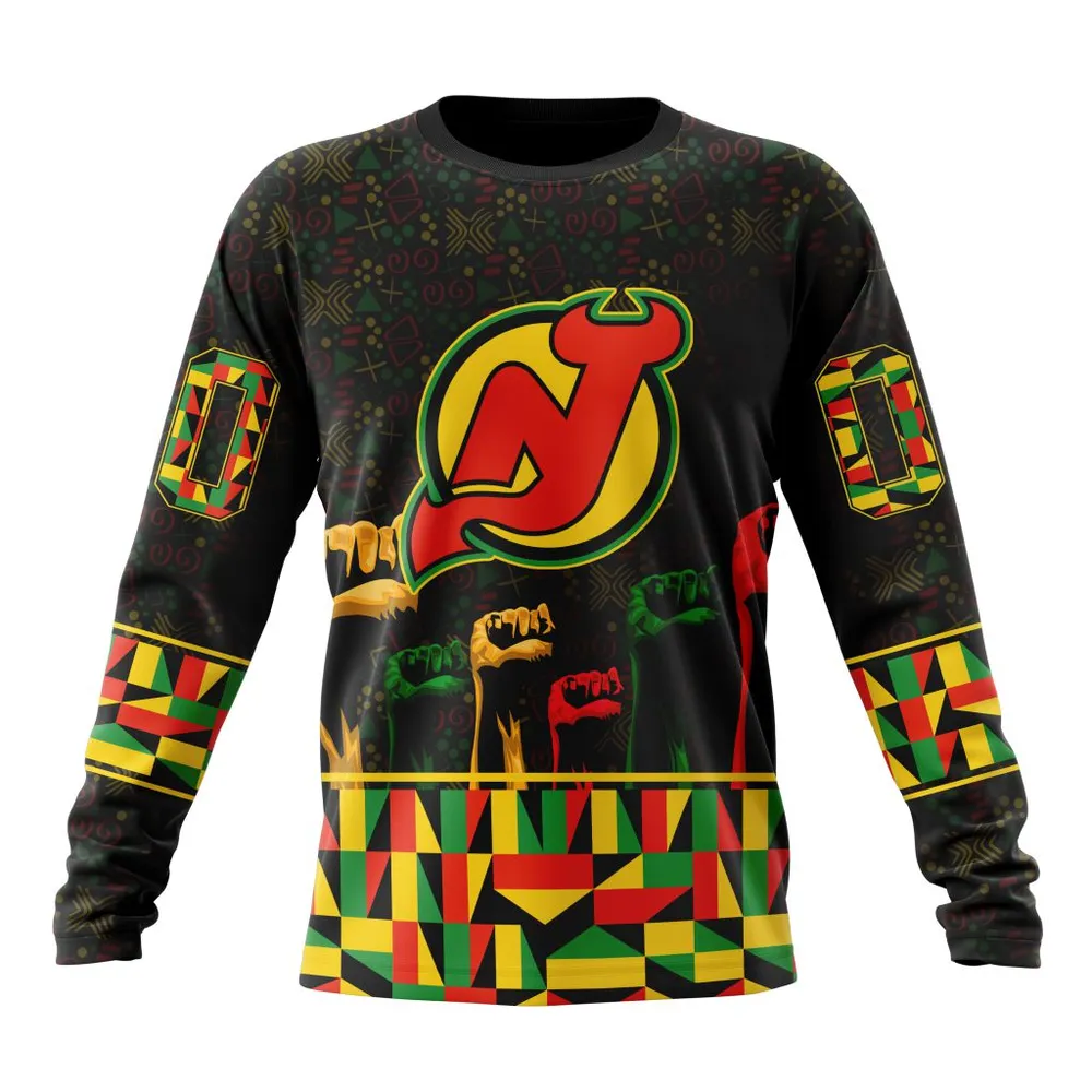 NHL New Jersey Devils Special Design Celebrate Black History Month St2201 Long Sleeved Sweatshirt 