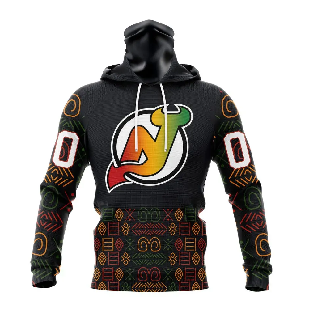 NHL New Jersey Devils Special Design For Black History Month St2401 Mask Hoodie