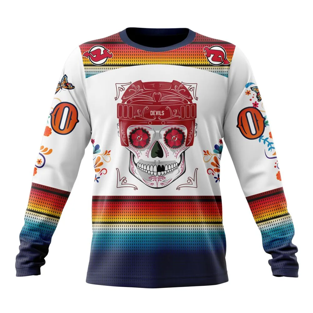 NHL New Jersey Devils Special Design For Dia De Los Muertos St2301 Long Sleeved Sweatshirt 