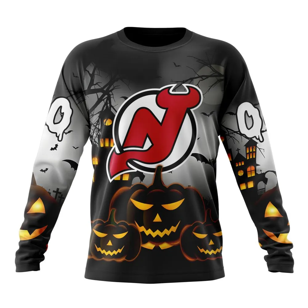 NHL New Jersey Devils Special Design For Halloween St2302 Long Sleeved Sweatshirt 