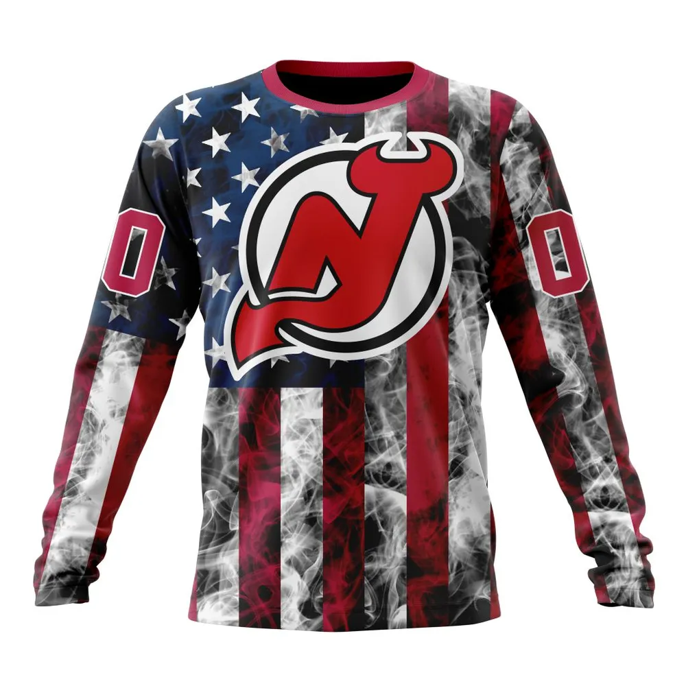 NHL New Jersey Devils Special Design For Independence Day The Fourth Of July St2401 Long Sleeved Sweatshirt 