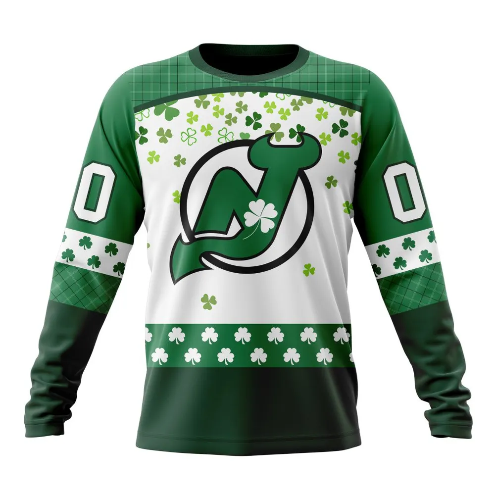 NHL New Jersey Devils Special Design For St. Patrick Day St2401 Long Sleeved Sweatshirt 