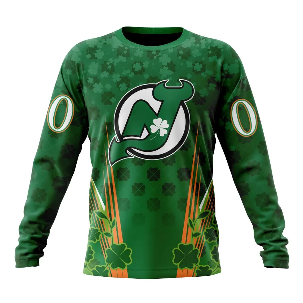 NHL New Jersey Devils Special Design For St. Patrickâ€™S Day St2402 Long Sleeved Sweatshirt 