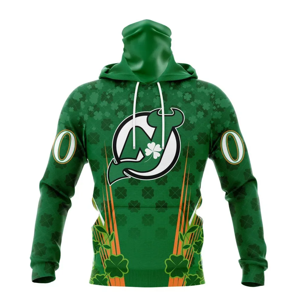 NHL New Jersey Devils Special Design For St. Patrickâ€™S Day St2402 Mask Hoodie