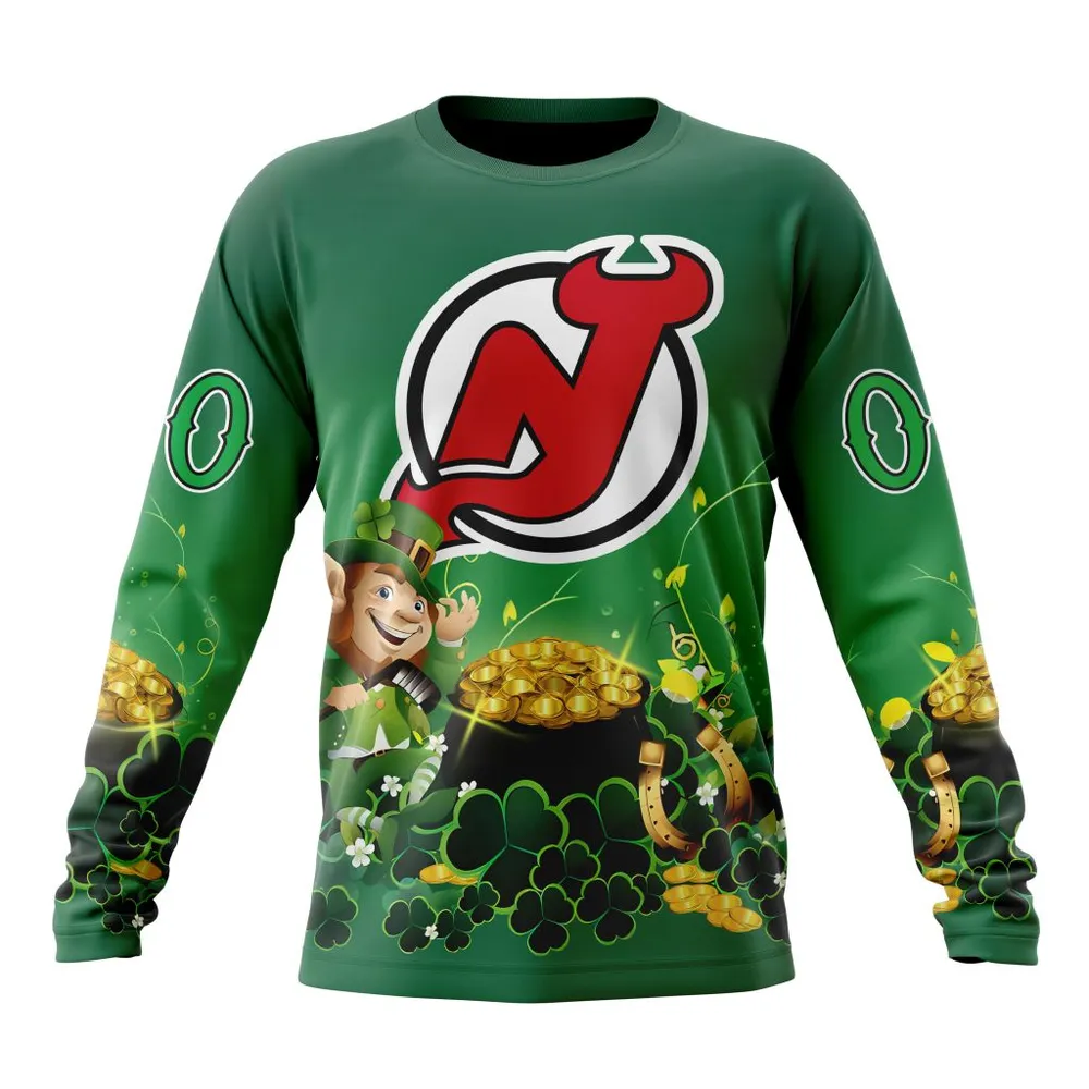 NHL New Jersey Devils Special Design For St. Patrickâ€™S Day St2403 Long Sleeved Sweatshirt 