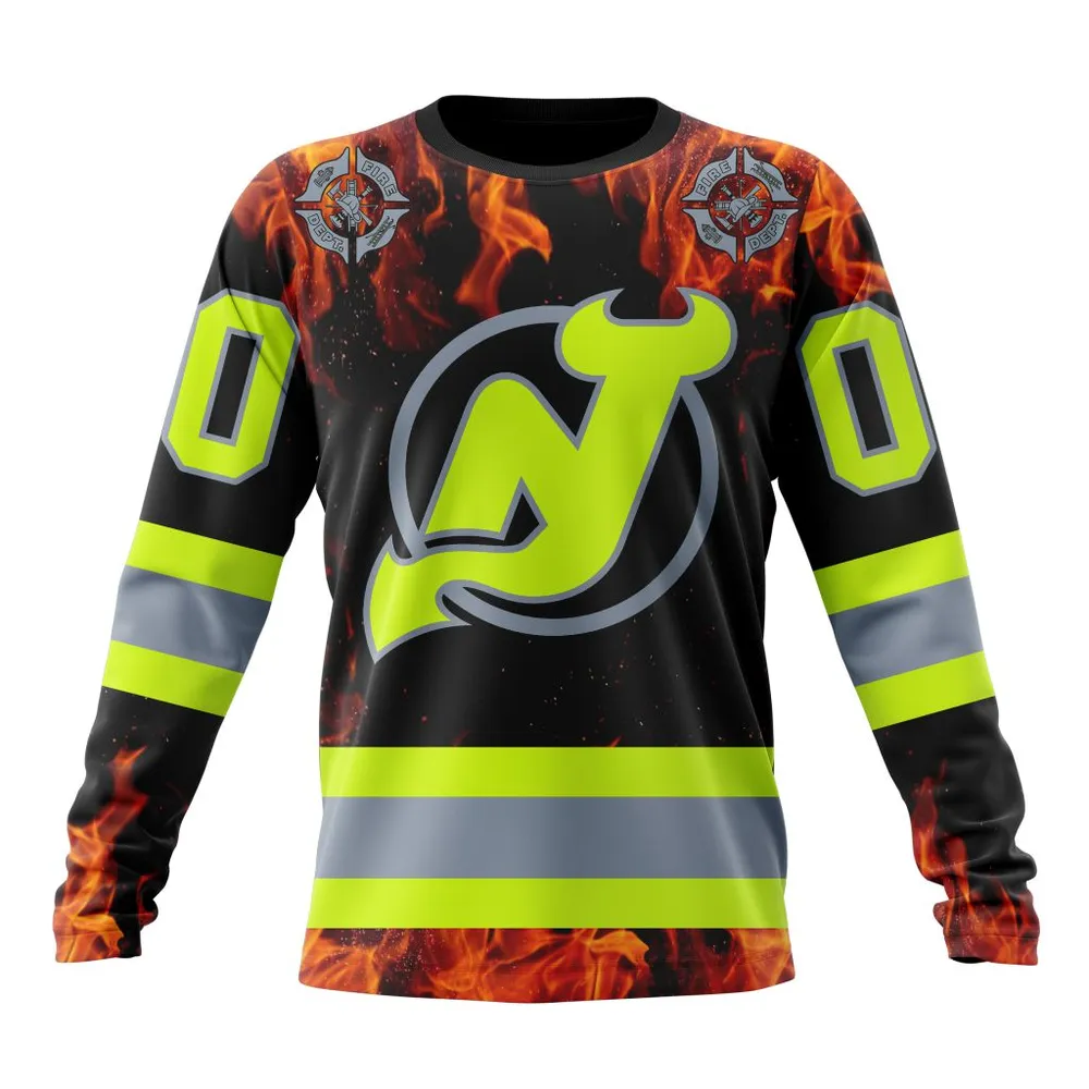 NHL New Jersey Devils Special Design Honoring Firefighters St2401 Long Sleeved Sweatshirt 