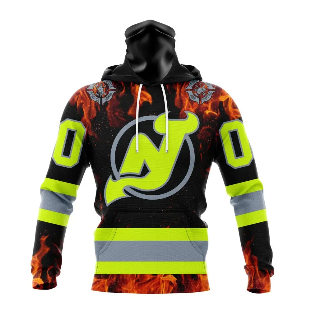 NHL New Jersey Devils Special Design Honoring Firefighters St2401 Mask Hoodie