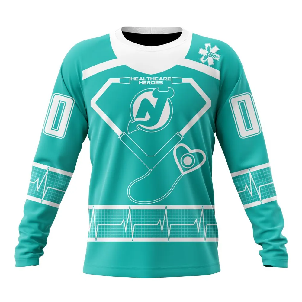 NHL New Jersey Devils Special Design Honoring Healthcare Heroes St2301 Long Sleeved Sweatshirt 