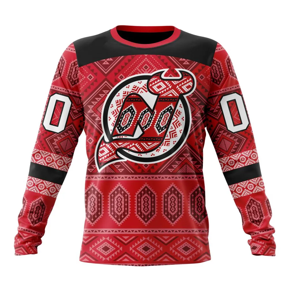 NHL New Jersey Devils Special Design With Native Pattern St2303 Long Sleeved Sweatshirt 