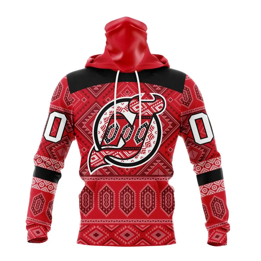 NHL New Jersey Devils Special Design With Native Pattern St2303 Mask Hoodie