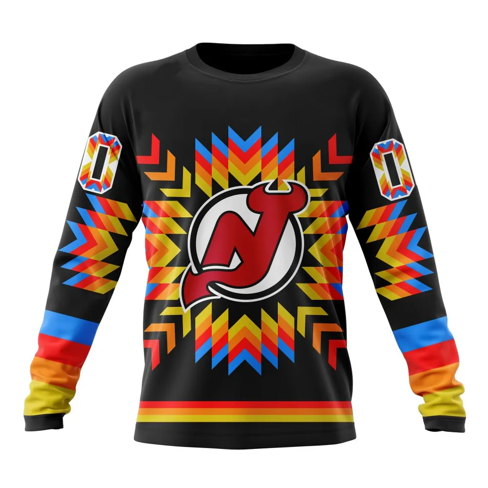 NHL New Jersey Devils Special Design With Native Pattern St2306 Long Sleeved Sweatshirt 