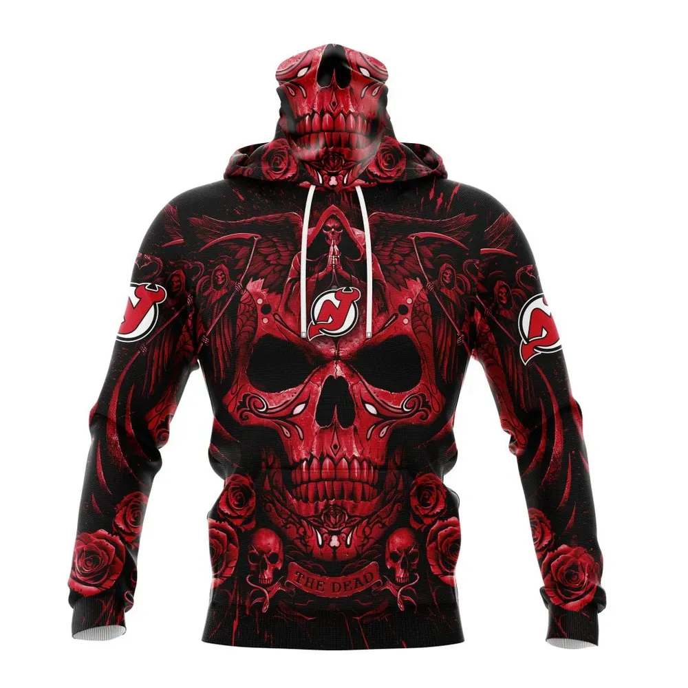 NHL New Jersey Devils Special Design With Skull Art St2203 Mask Hoodie