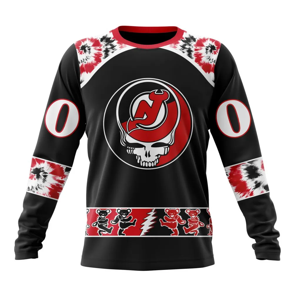 NHL New Jersey Devils Special Grateful Dead Design St2301 Long Sleeved Sweatshirt 