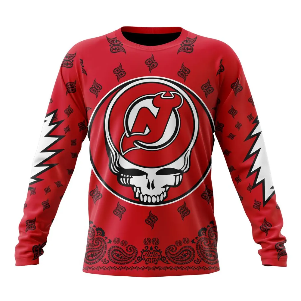 NHL New Jersey Devils Special Grateful Dead Design St2303 Long Sleeved Sweatshirt 