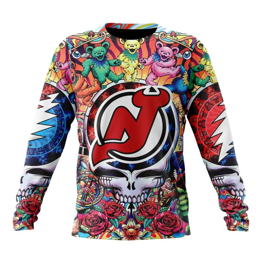 NHL New Jersey Devils Special Grateful Dead Design St2304 Long Sleeved Sweatshirt 