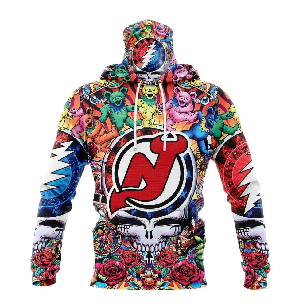 NHL New Jersey Devils Special Grateful Dead Design St2304 Mask Hoodie