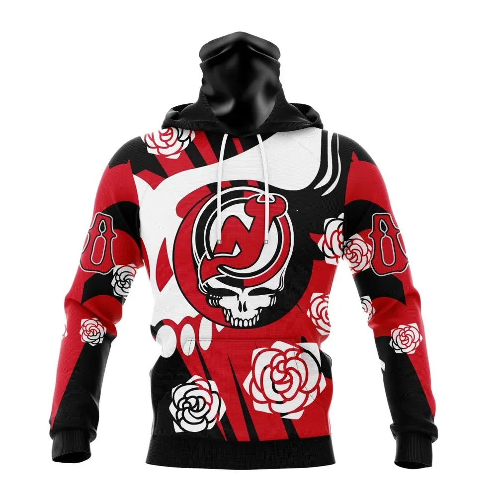 NHL New Jersey Devils Special Grateful Dead Design St2305 Mask Hoodie