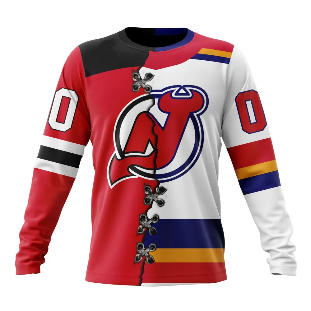 NHL New Jersey Devils Special Home Mix Reverse Retro Personalized Kits Long Sleeved Sweatshirt 