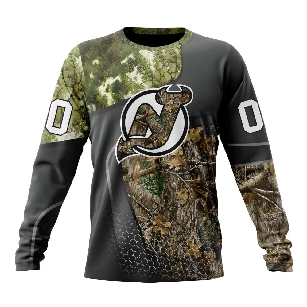 NHL New Jersey Devils Special Hunting Camo Design St2302 Long Sleeved Sweatshirt 