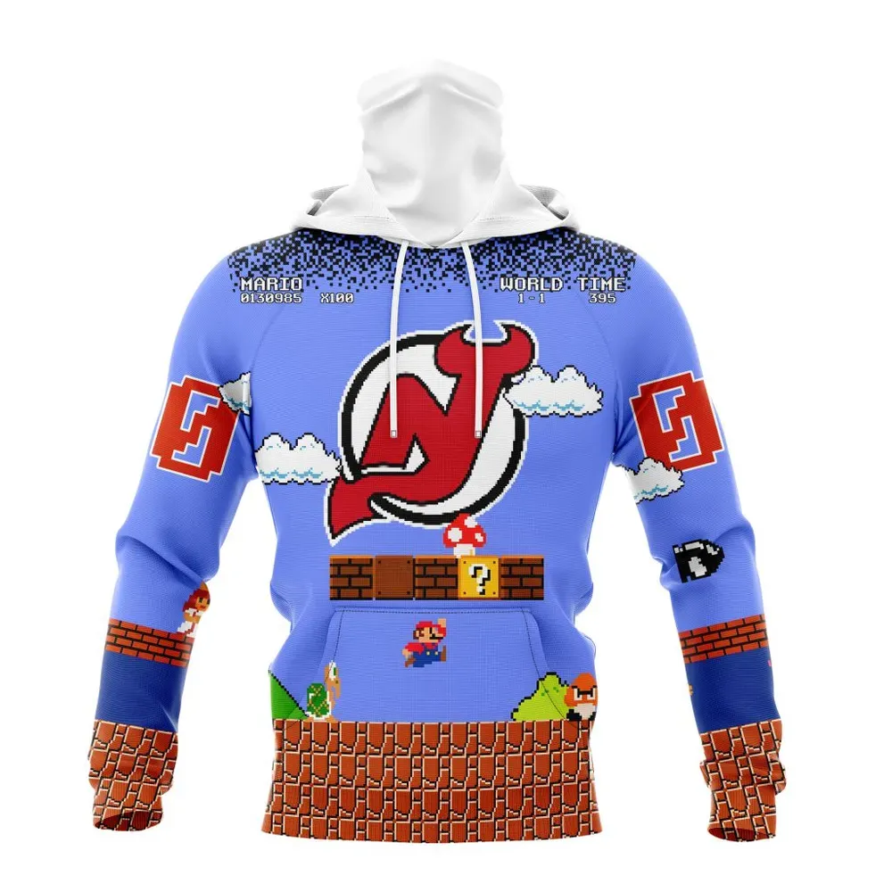 NHL New Jersey Devils Special Kits With Super Mario Game Design Mask Hoodie