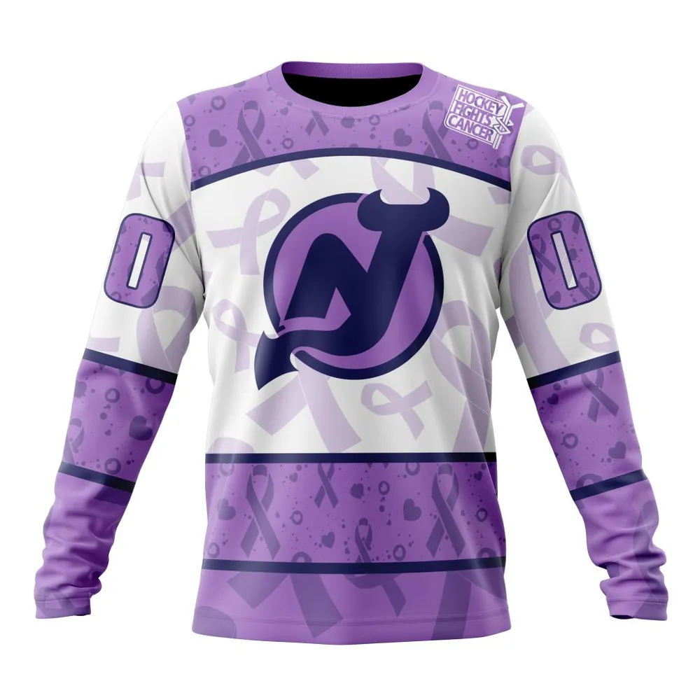 NHL New Jersey Devils Special Lavender Fight Cancer St2201 Long Sleeved Sweatshirt 