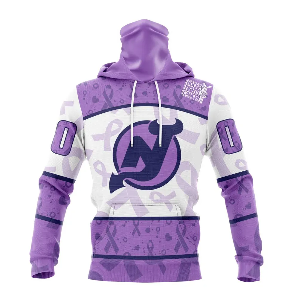 NHL New Jersey Devils Special Lavender Fight Cancer St2201 Mask Hoodie