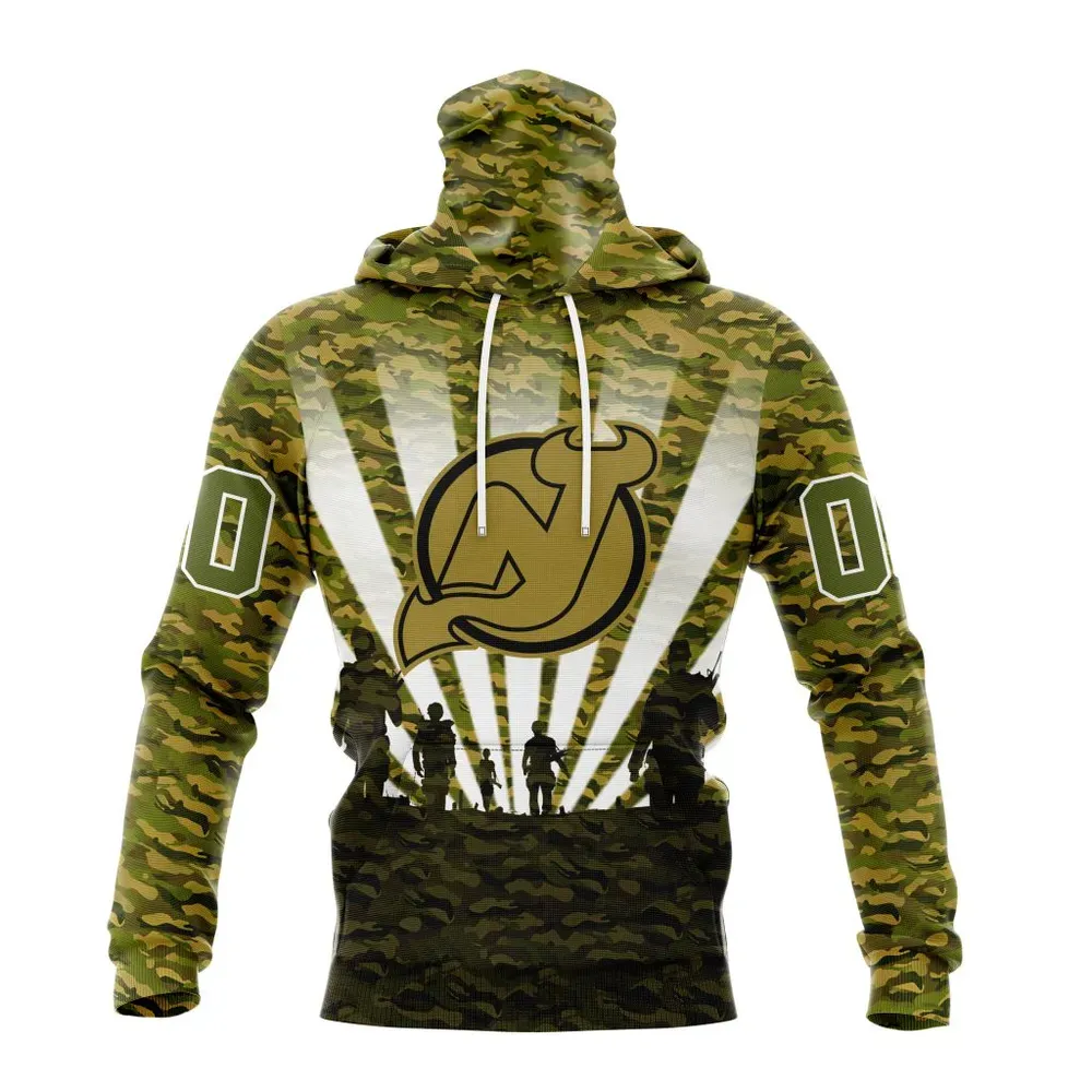 NHL New Jersey Devils Special Military Camo Kits For Veterans Day And Rememberance Day St2201 Mask Hoodie