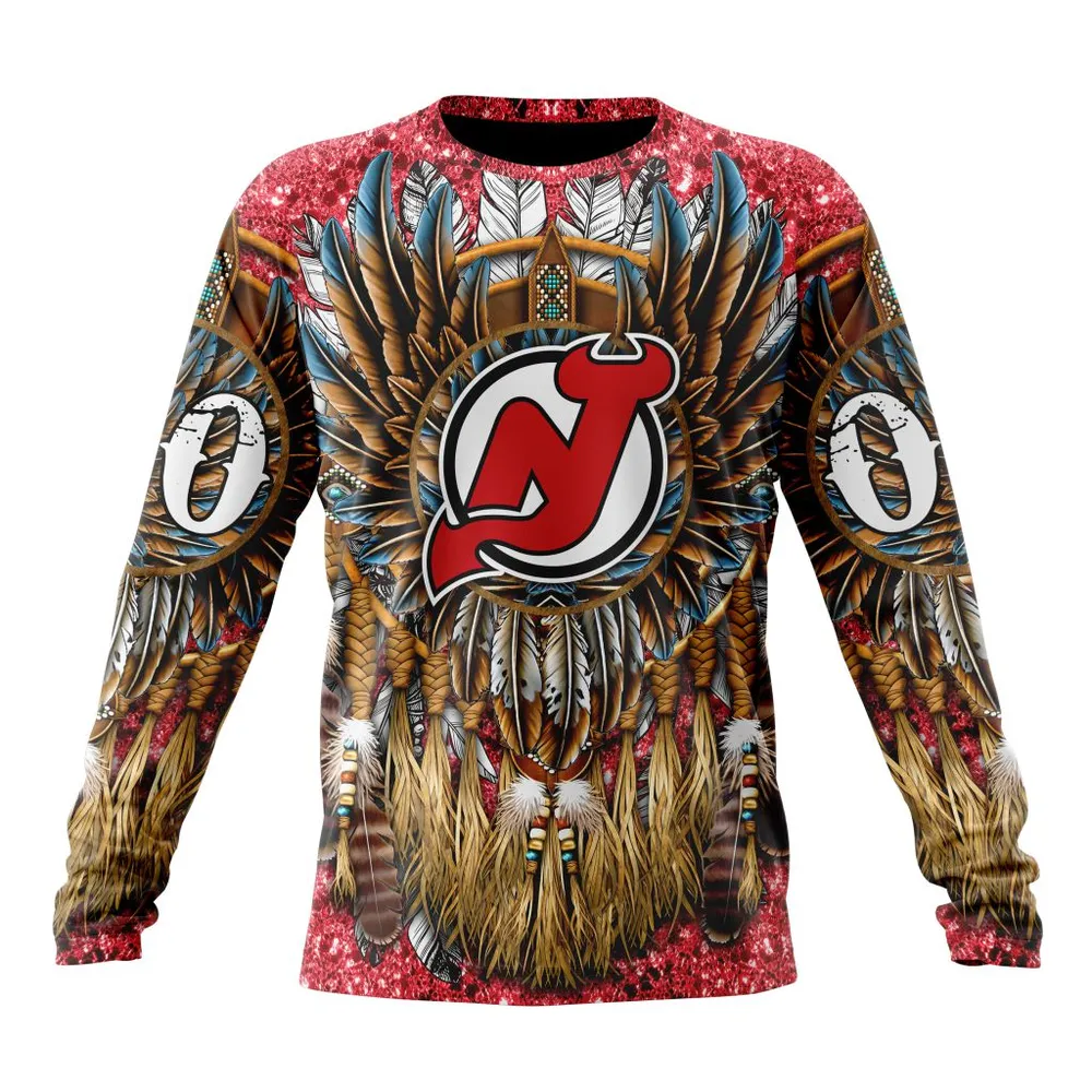 NHL New Jersey Devils Special Native Costume Design St2201 Long Sleeved Sweatshirt 