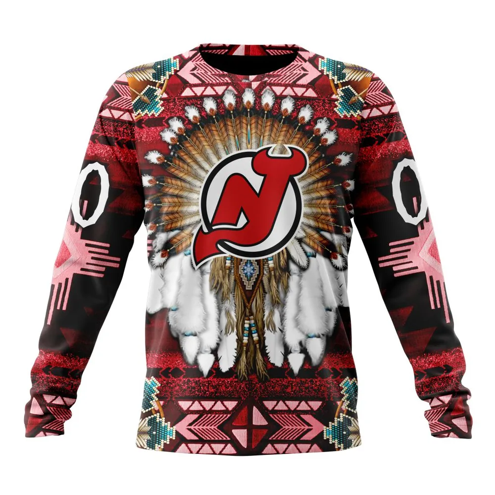 NHL New Jersey Devils Special Native Costume Design St2202 Long Sleeved Sweatshirt 