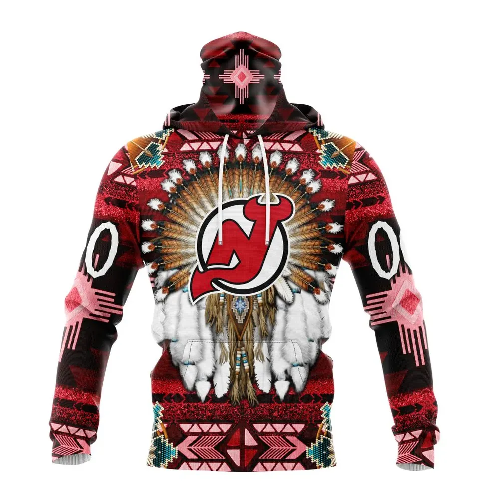 NHL New Jersey Devils Special Native Costume Design St2202 Mask Hoodie