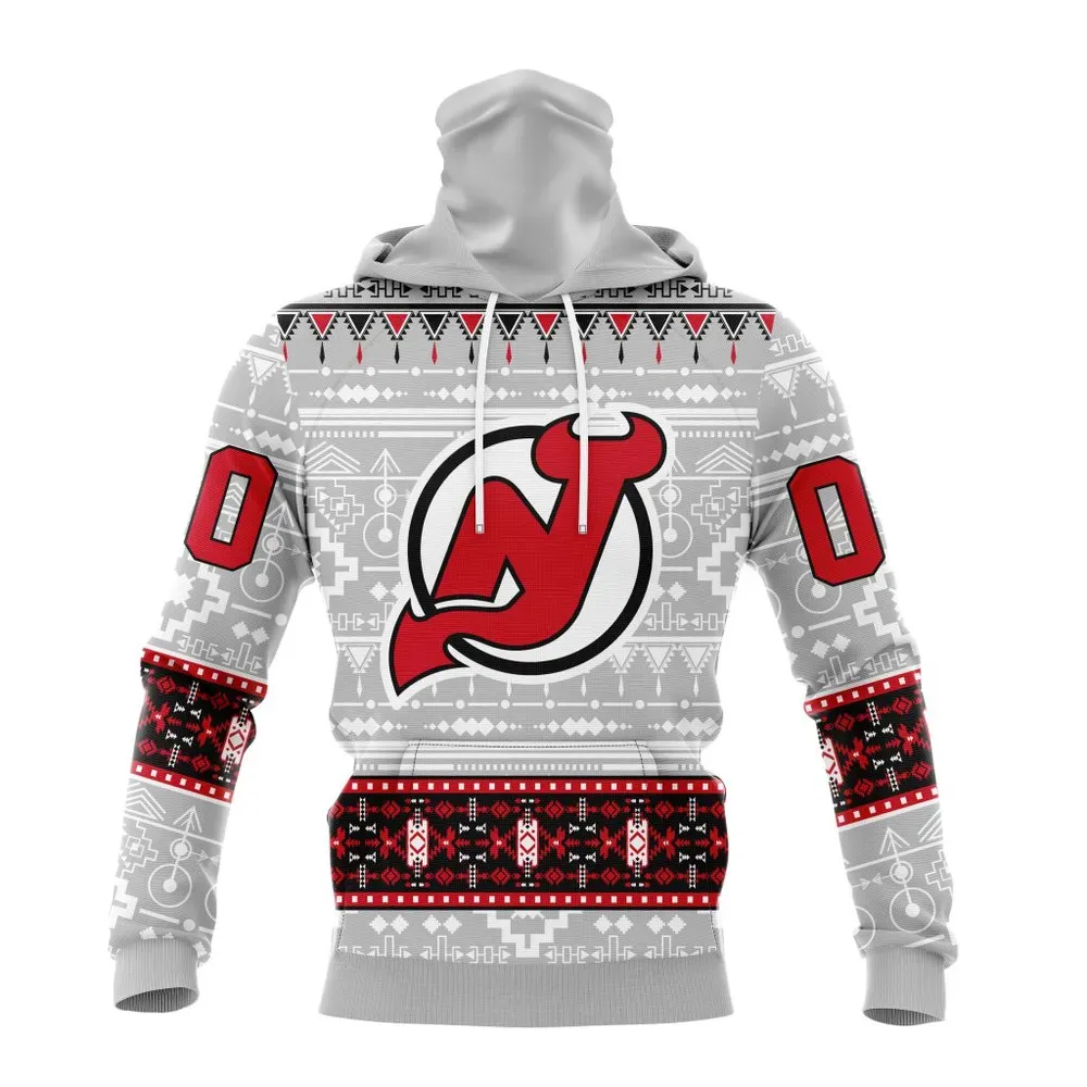 NHL New Jersey Devils Special Native Design St2302 Mask Hoodie